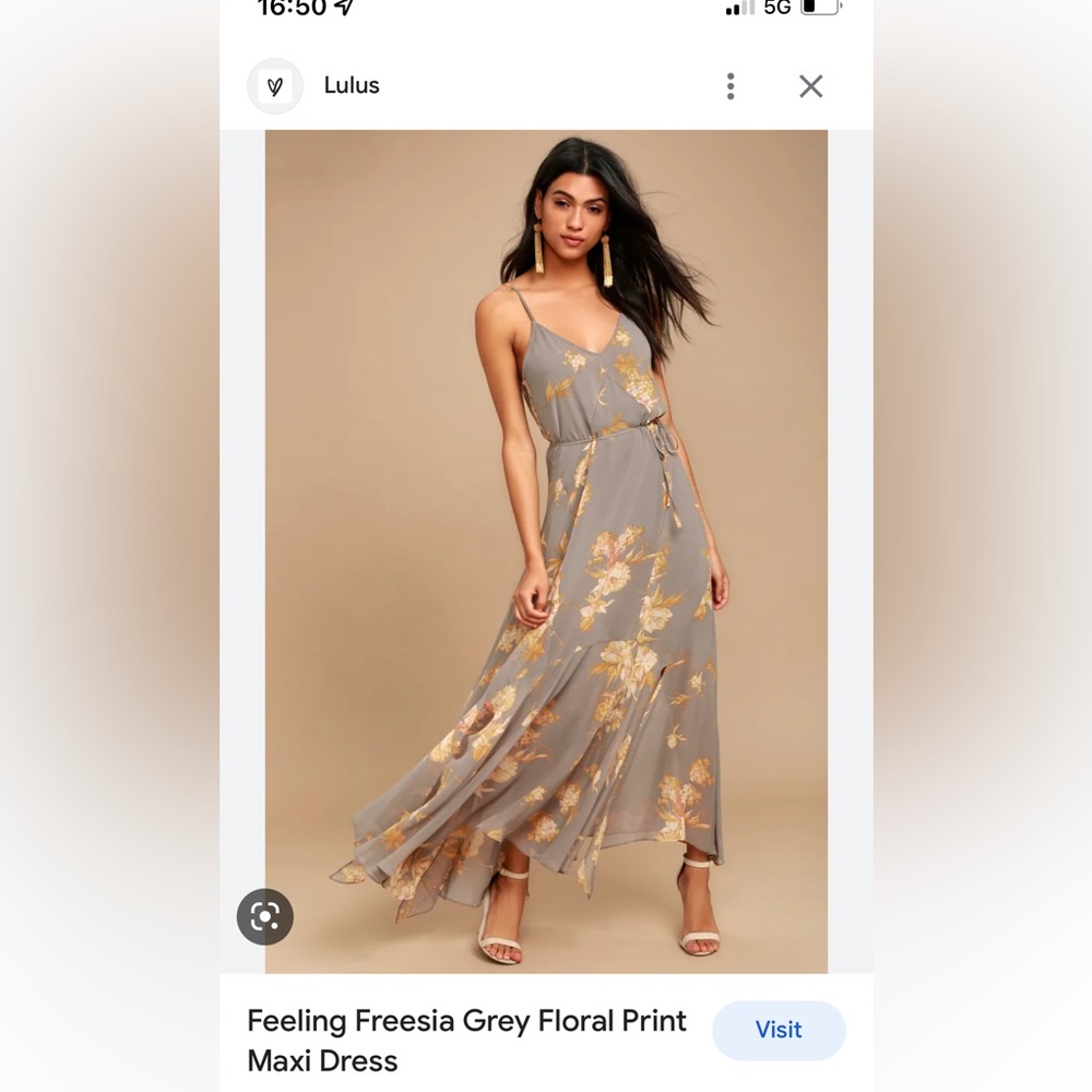 Feeling Freesia Grey Floral Print Maxi Dress Size Small